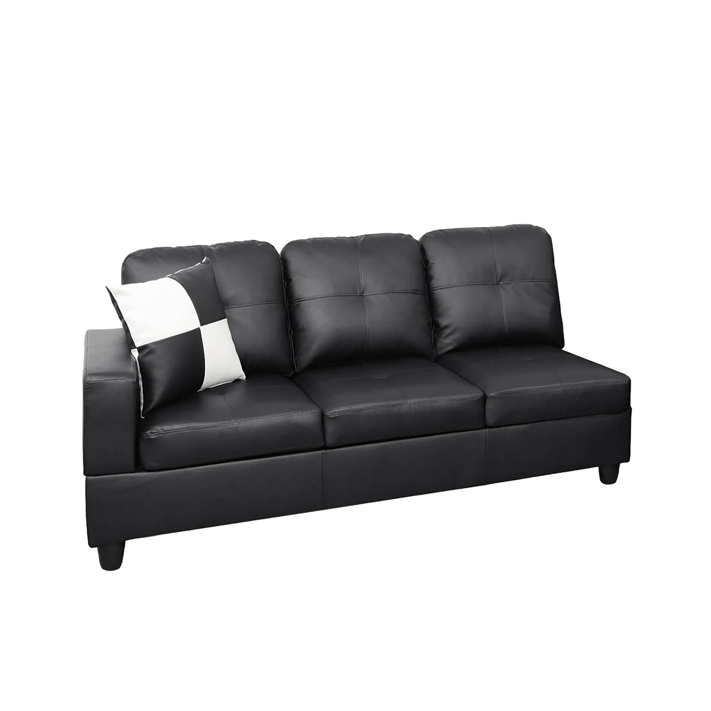 Black Faux Leather 3-Piece Couch Living Room Sofa Set