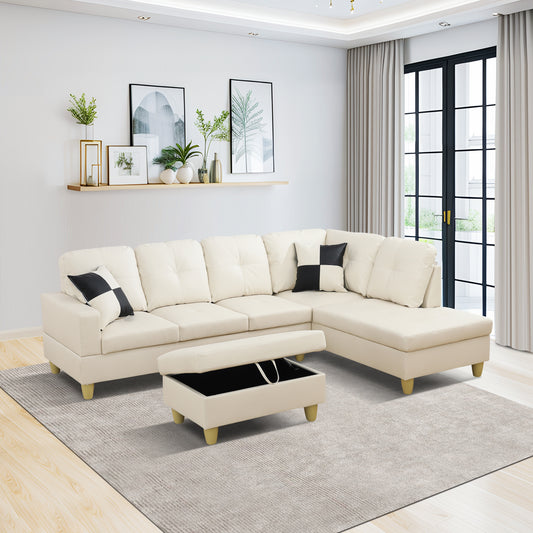 White Faux Leather 3-Piece Couch Living Room Sofa Set