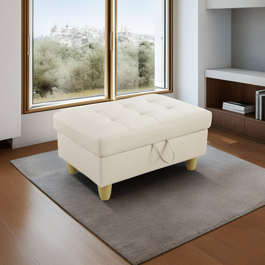 White Faux Leather Storage Ottoman
