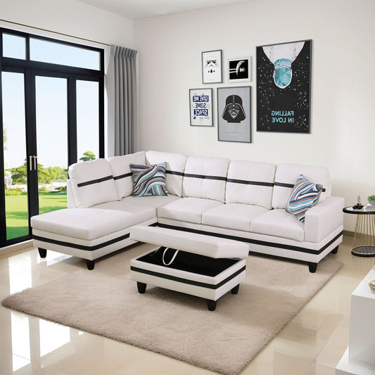 White And Black Semi PU Synthetic Leather 3-Piece Couch Living Room Sofa Set