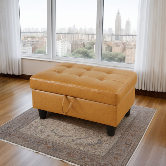 Turmeric Semi PU Synthetic Leather Storage Ottoman