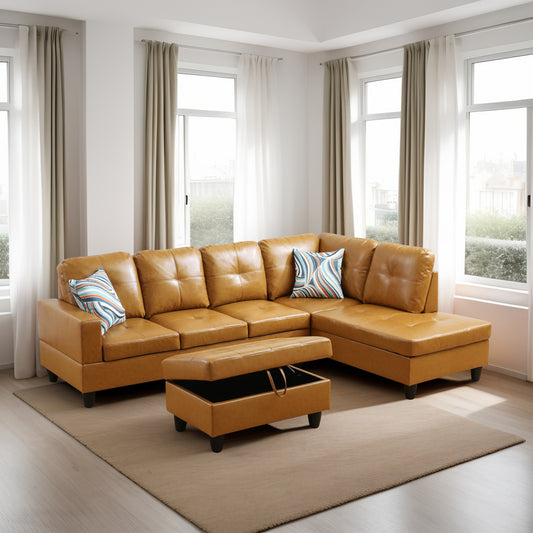 Turmeric Semi PU Synthetic Leather 3-Piece Couch Living Room Sofa Set