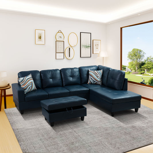 Peacock Blue Semi PU Synthetic Leather 3-Piece Couch Living Room Sofa Set