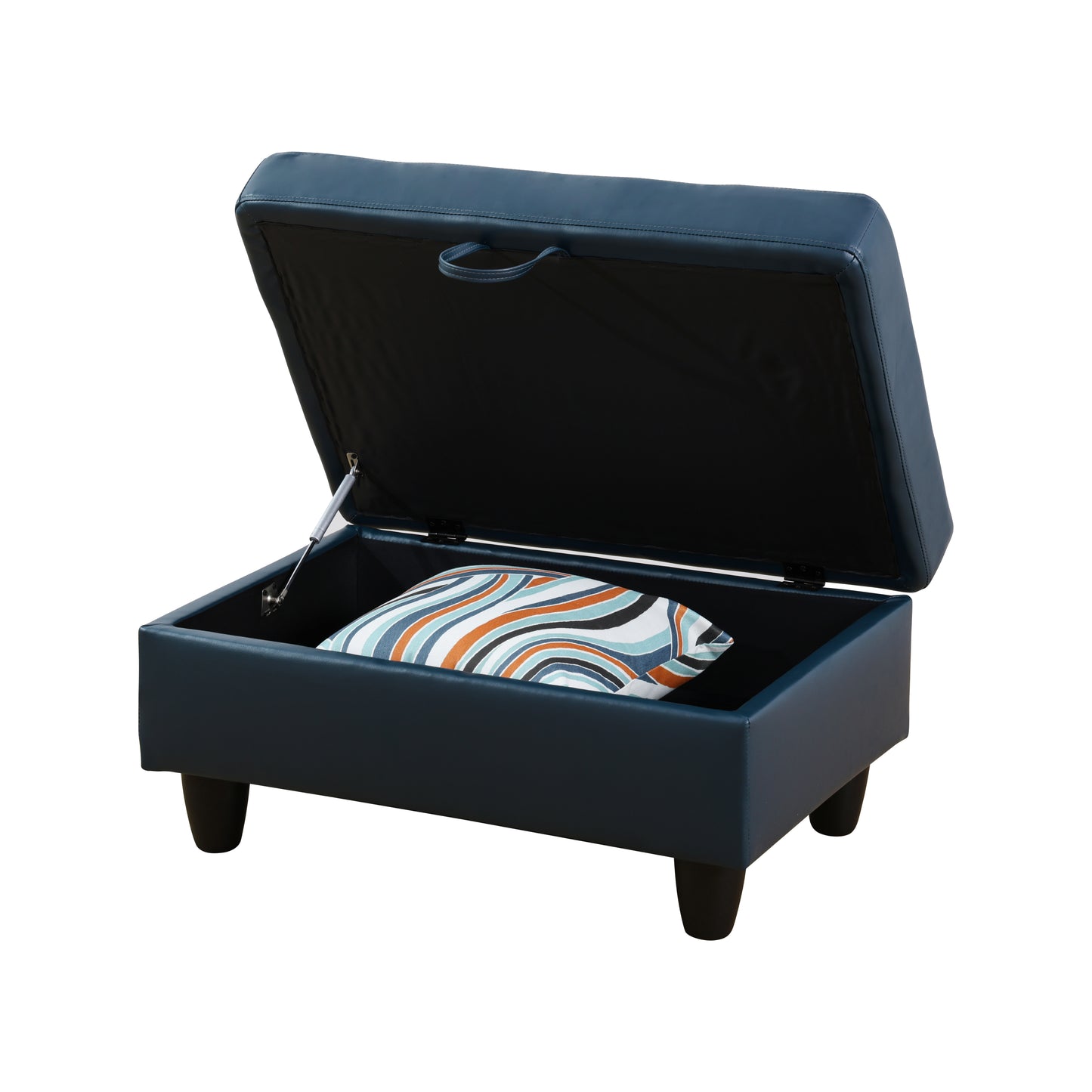 Peacock Blue Semi PU Synthetic Leather Storage Ottoman
