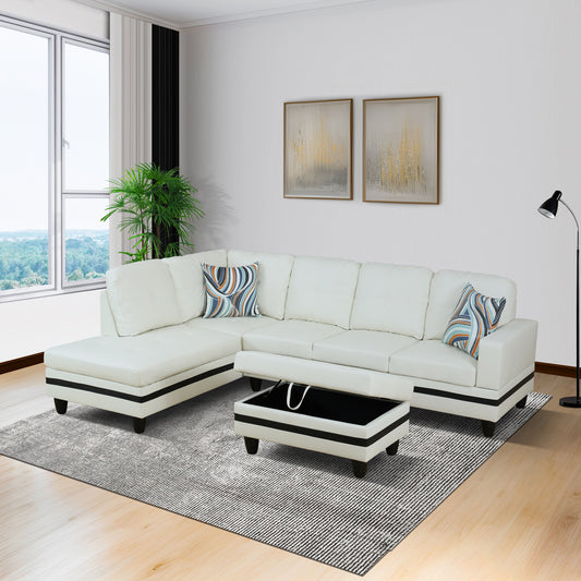 White And Black Semi PU Synthetic Leather 3-Piece Couch Living Room Sofa Set