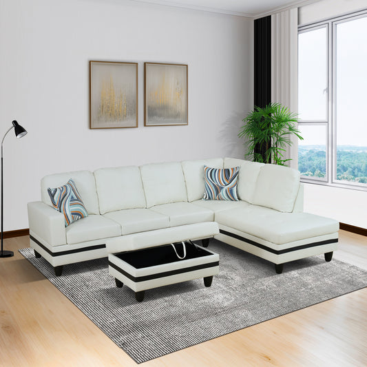 White And Black Semi PU Synthetic Leather 3-Piece Couch Living Room Sofa Set