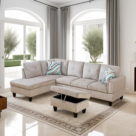 Grey White Corduroy 3-Piece Living Room Sofa Set