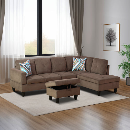 F09809B-Brown Sackcloth Fabric 3-Piece Living Room Sofa Set