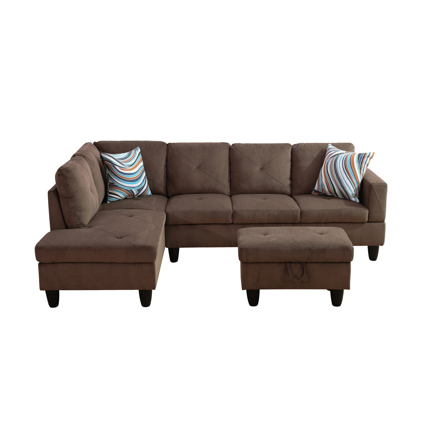 Brown Sackcloth Fabric 3-Piece Living Room Sofa Set