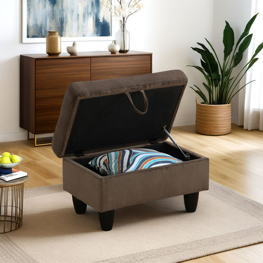 Brown Sackcloth Fabric Living Room Sectional Ottoman