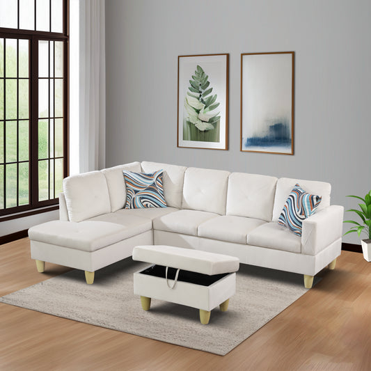 66.5" White Flannel 3-Piece Living Room Sofa Set