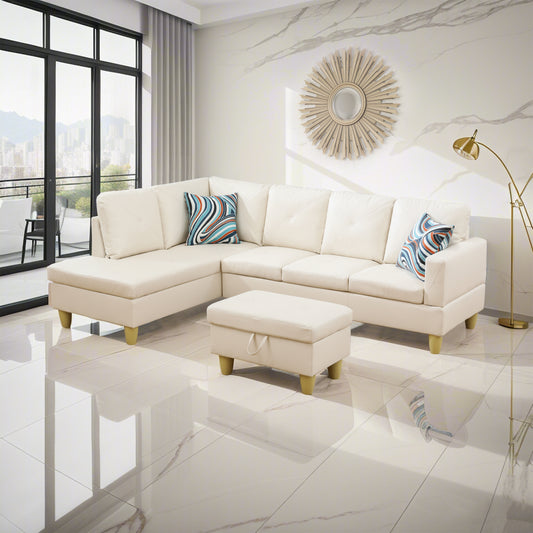 White Faux Leather 3-Piece Couch Living Room Sofa Set