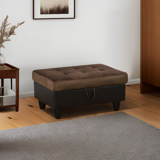 Brown Lint And PVC Living Room Storage Ottoman