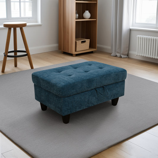 Blue Flannel Living Room Storage Ottoman
