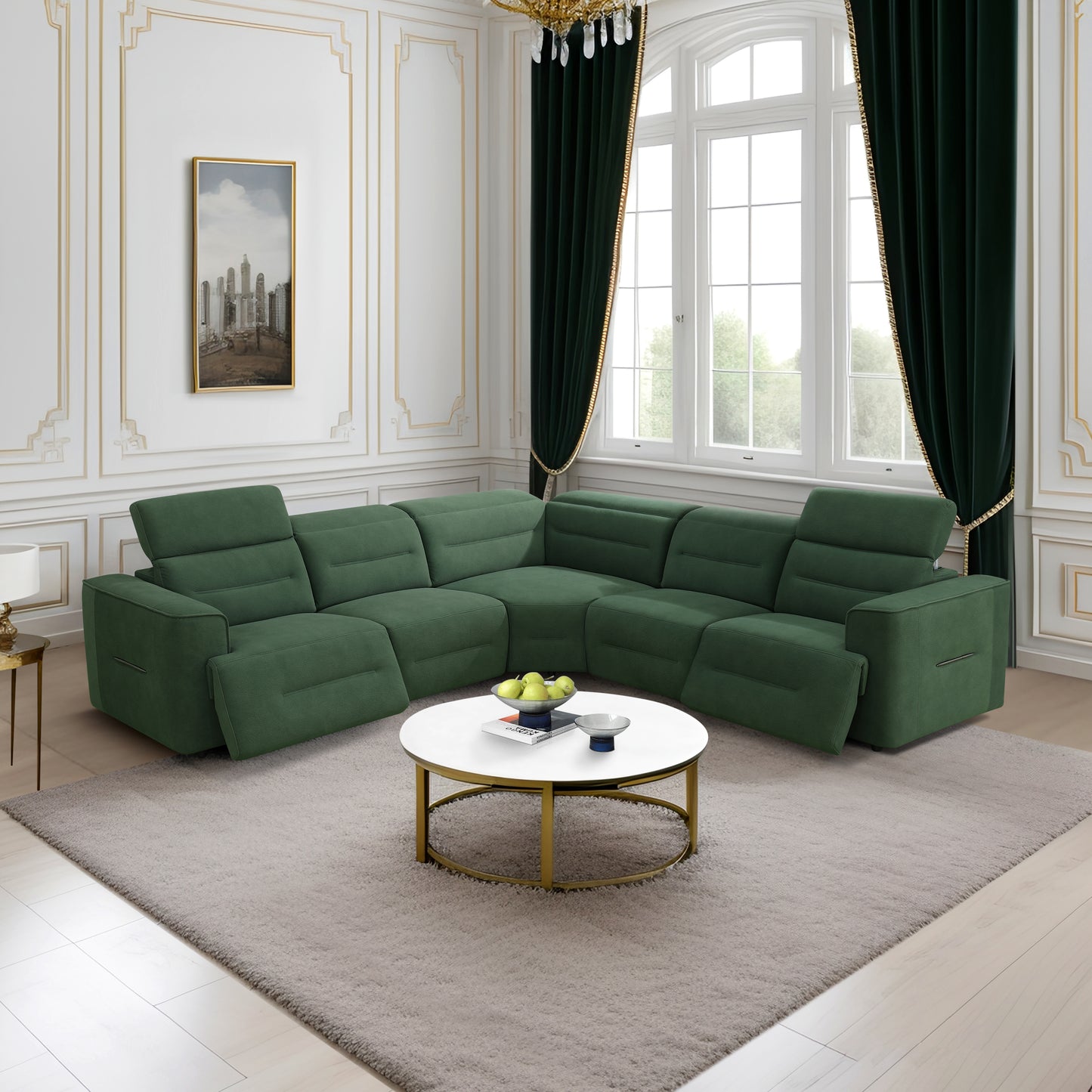 Green Flannel Living Room Recliner Sofa Set