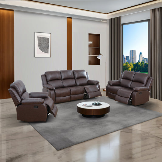 Brown Semi PU And PVC 3-Piece Couch Living Room Sofa Set