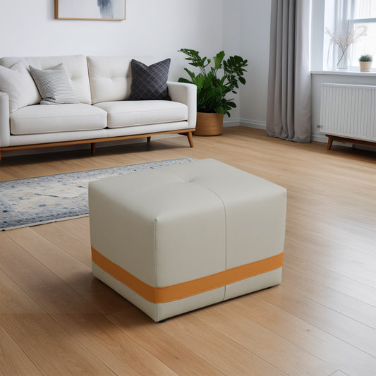 Off-White and Orange Cat-Scratch Leather living room Cube Low Stool