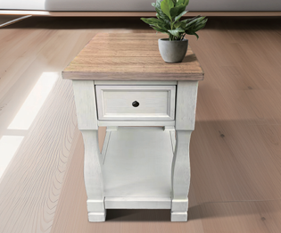 Light Brown MDF Top and White Oak Drawer Living Room Side Table