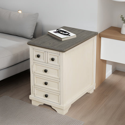 Dark Grey MDF Top and White Oak Drawer Living Room Side Cabinet